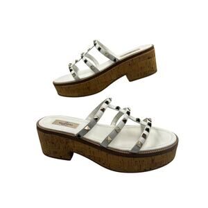 Valentino Rockstud Caged Platform Slide Sandals Cork 40